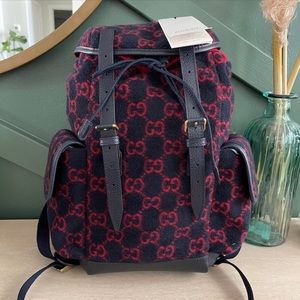 GUCCI Wool GG Monogram Double Buckle Backpack